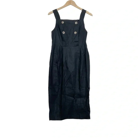 Asos Black Linen Square Neck Dress Size 6 Sleeveless With Belt - Picture 1 of 7